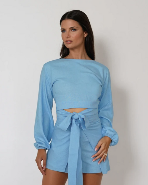 Belle Blouse - Blue Linen